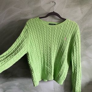 lime green with hot pink emblem ralph lauren crew neck